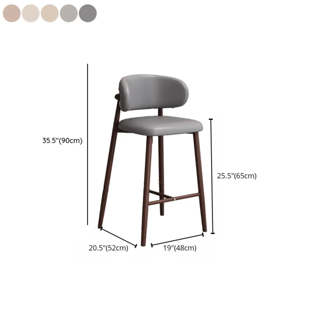 Modern Off-White Leather Curved Back Counter Bar Stools #size