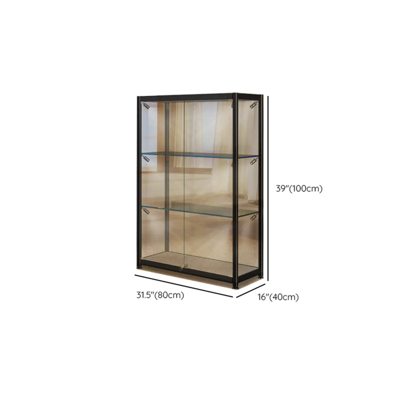 Modern Black Clear Glass LED Adjustable Display Cabinet #size