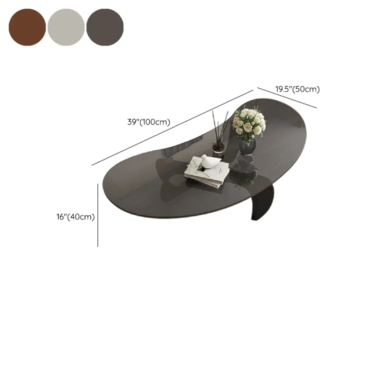 Nordic Free Form Glass Top Coffee Table in Abstract Base #size