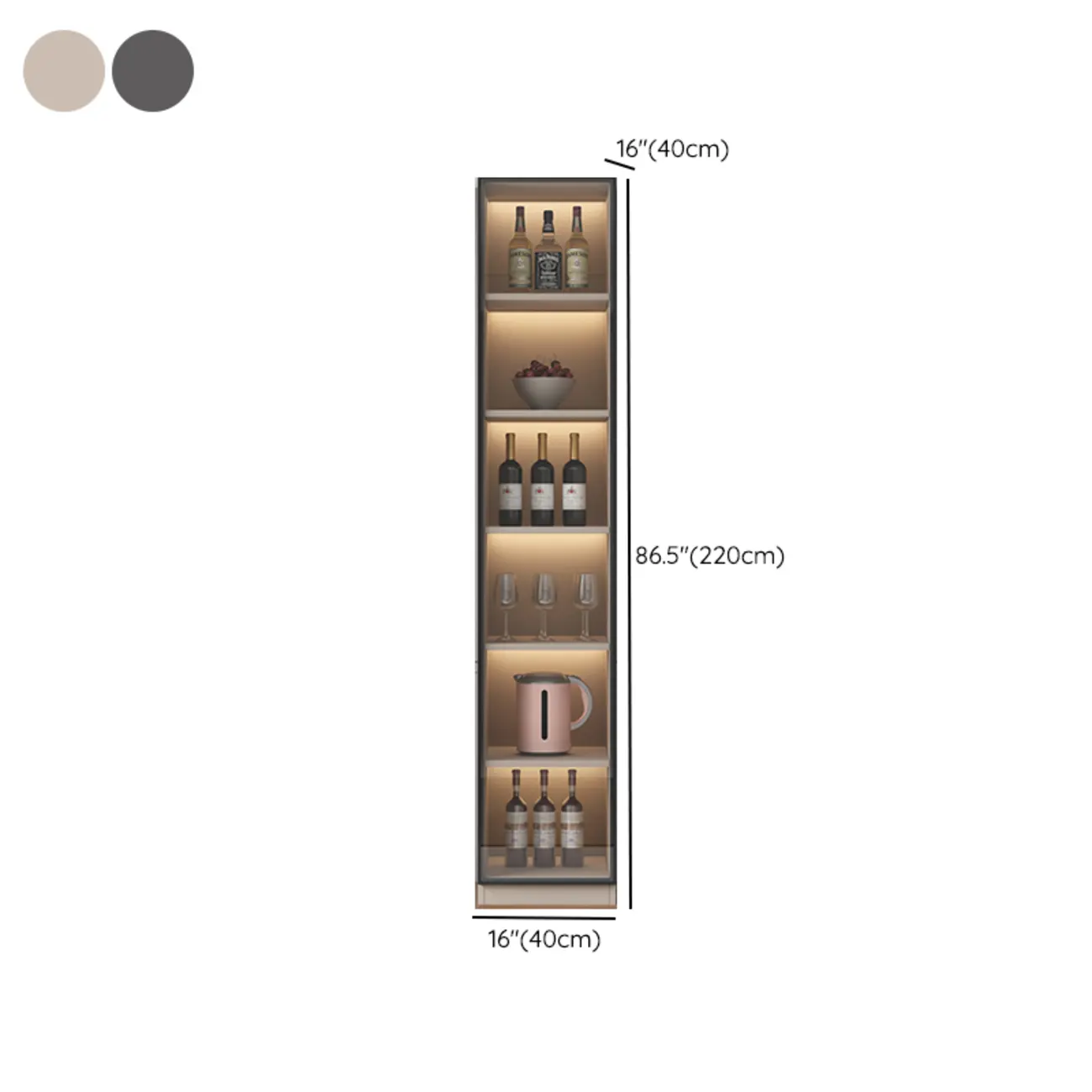 Freestanding Modern Tall Wood Open Storage Wine Cabinet #size