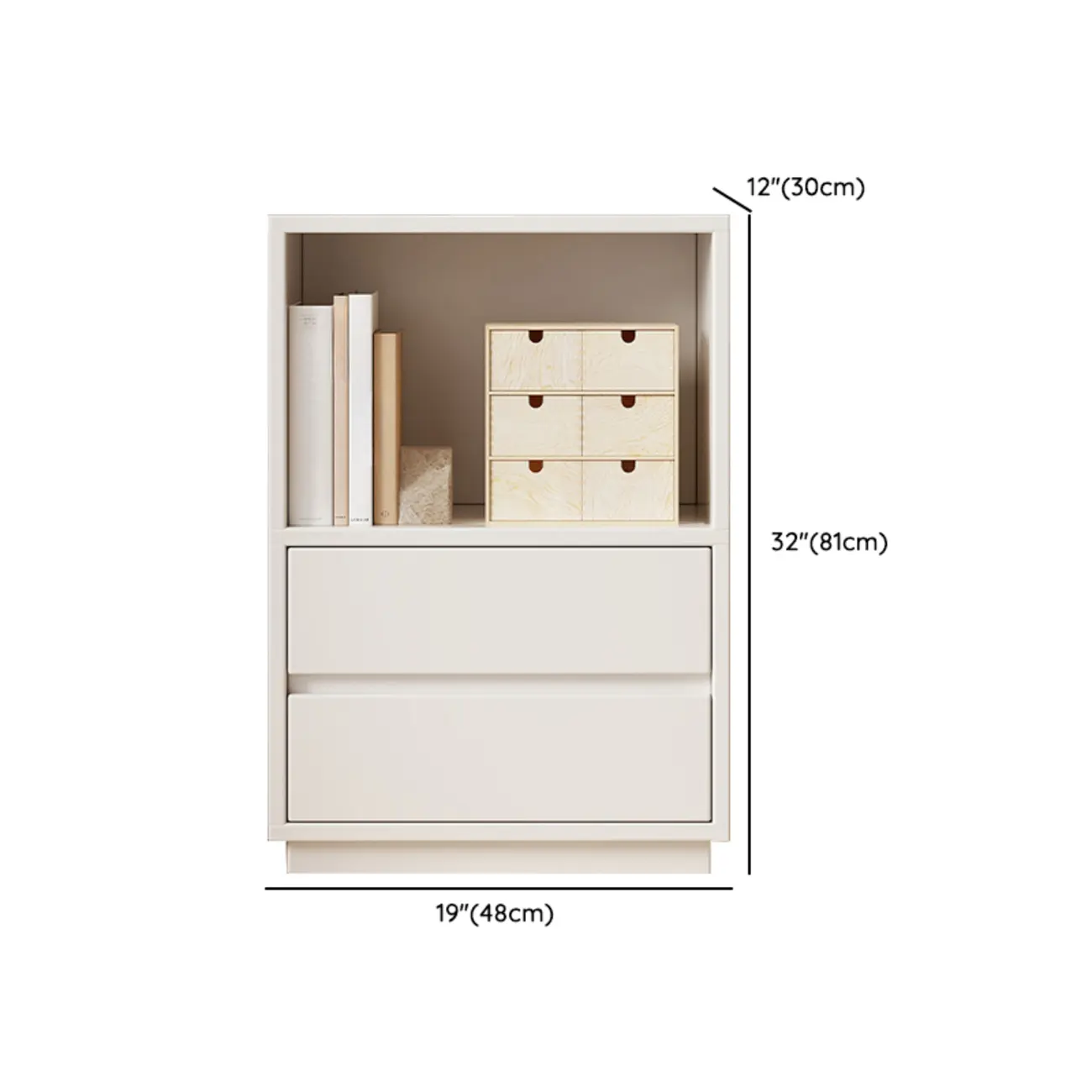 Modern Closed Back 3-Tier White Wood Storage Bookcase #size