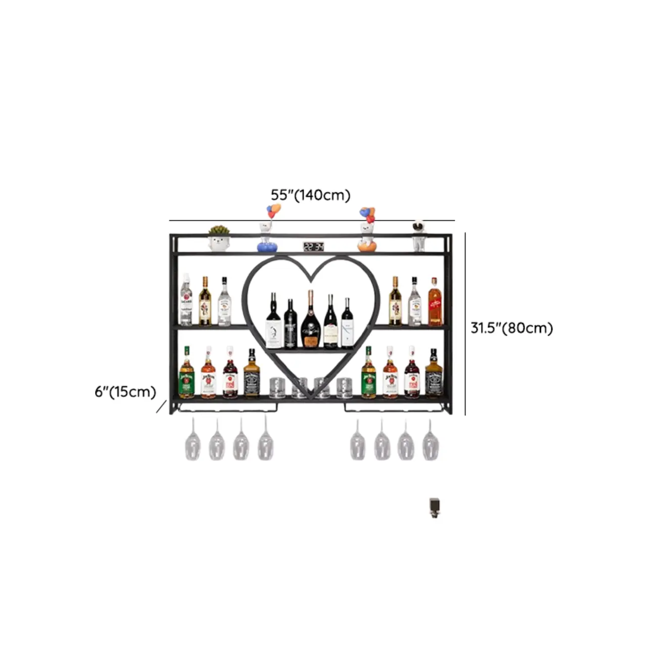 Black Circular Metal Wall Mounted Wine Rack #size