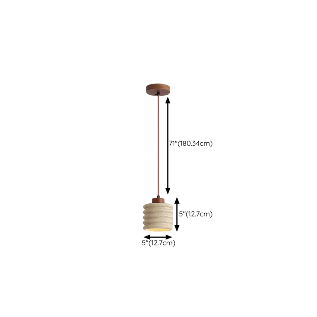 Modern Beige Stone Wood Disc Cylinder Pendant Light #size
