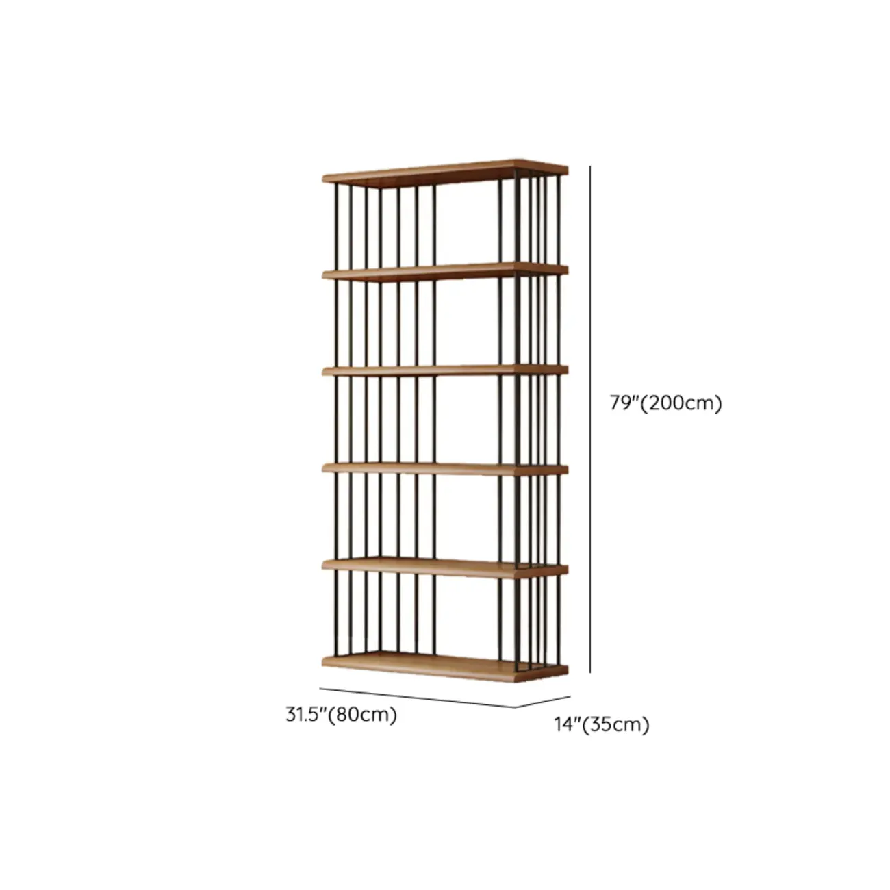 Brown Wooden 5-Shelf Open Back Organizer Bookshelf #size