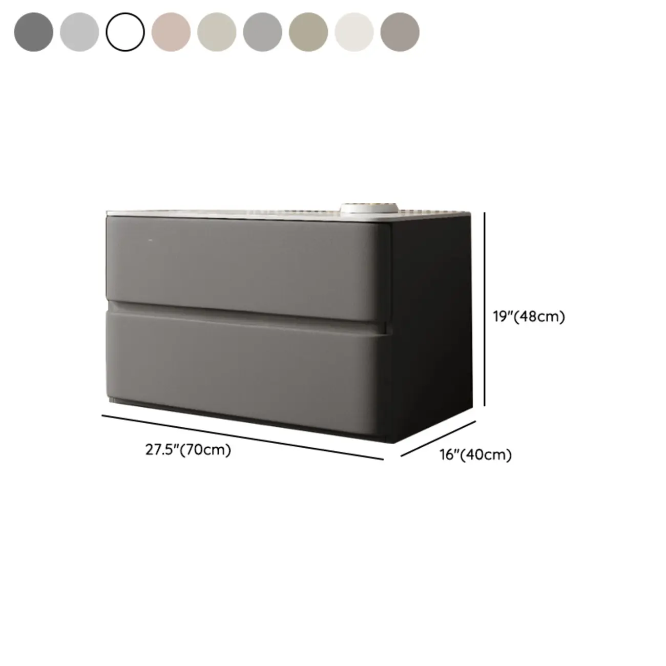 Modern Stone Top Wooden White Bedside Table 2 Drawers #size