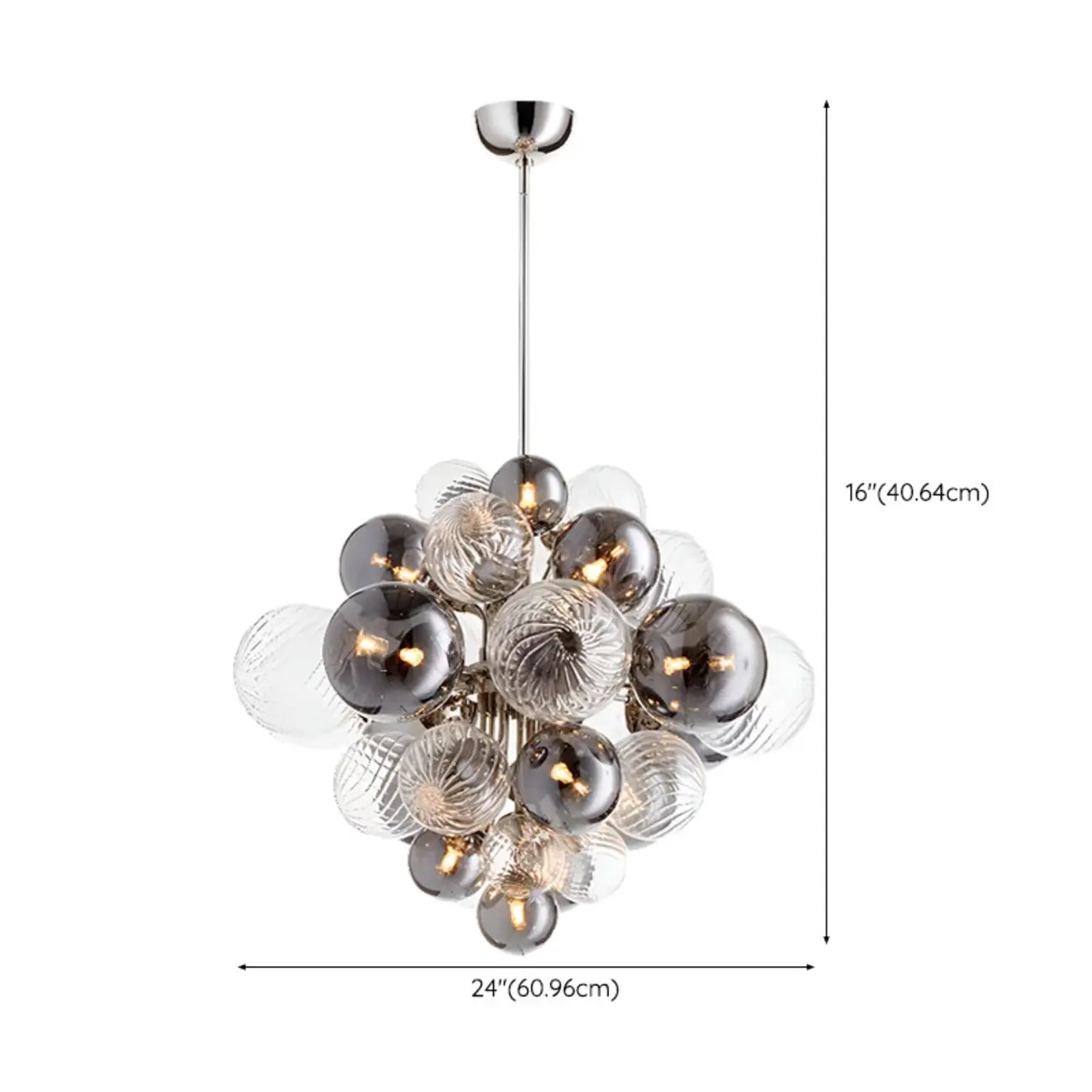 Contemporary Cluster Grey Globe Glass Chandelier #size