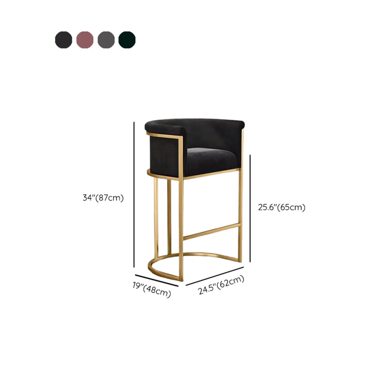 Glam Gold Sled Velvet Upholstered Bar Stool #size