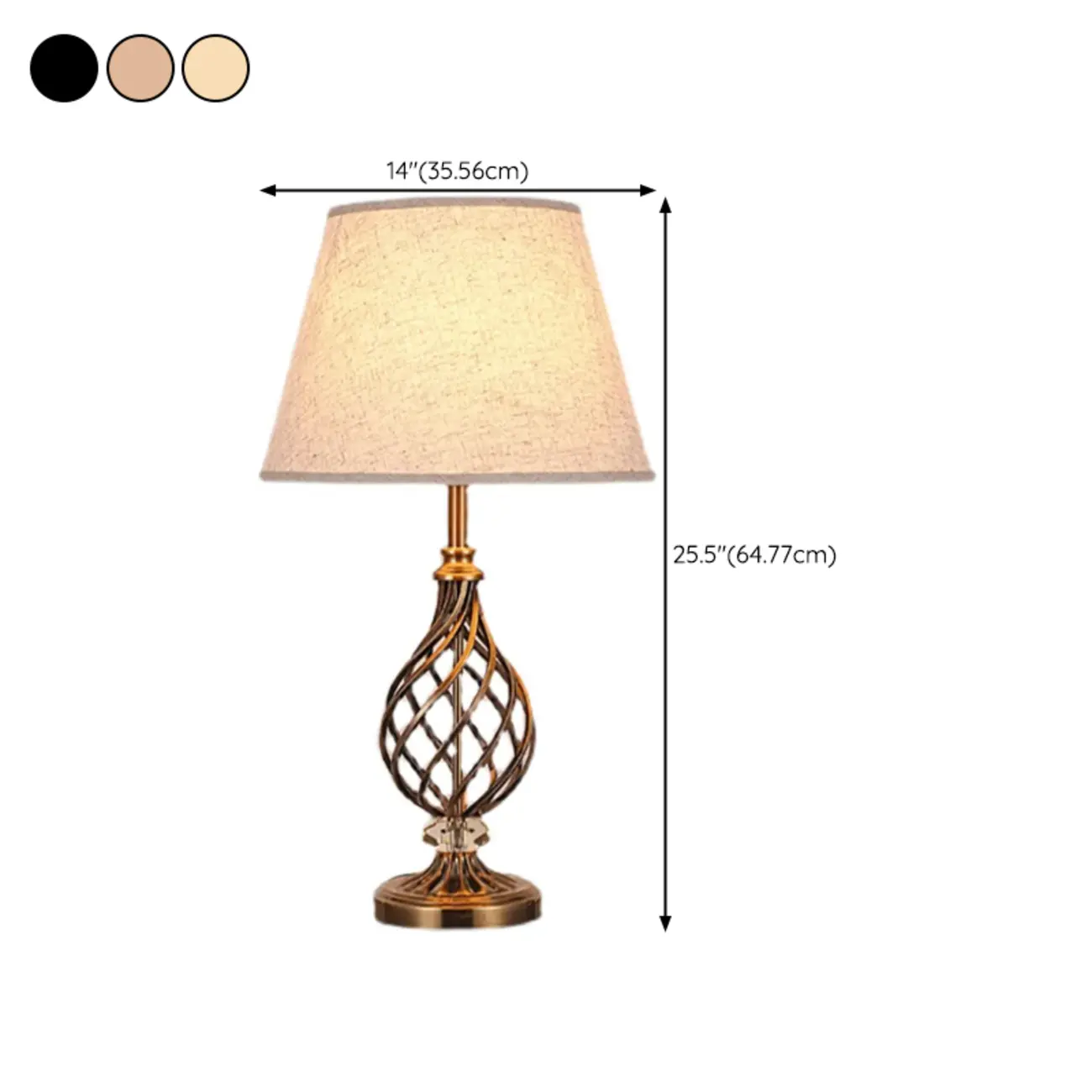 Geometric Fabric LED Bedside Table Lamp Antique Brass Base #size