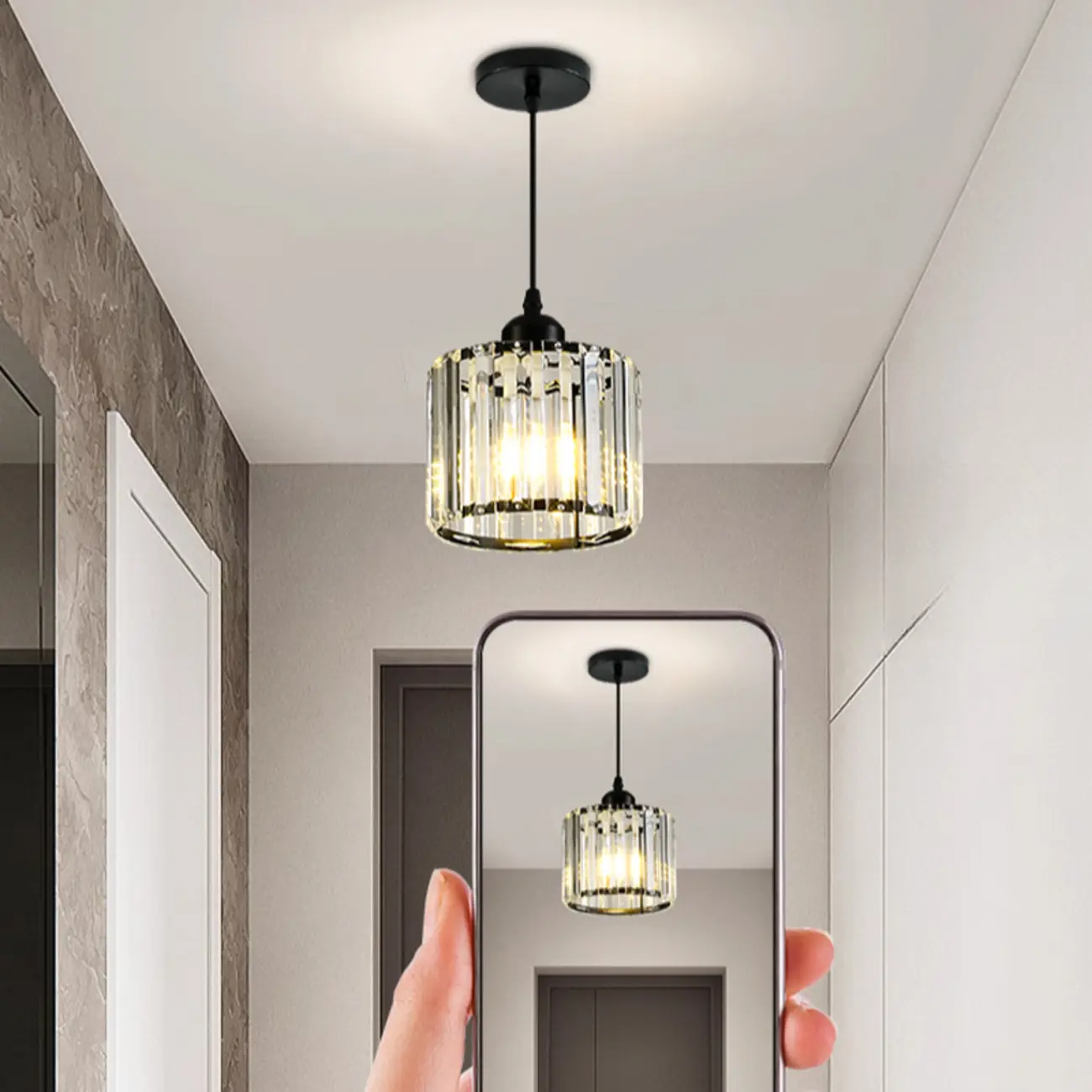  Art Deco Gold Metal Crystal Geometric Pendant Light Image - 4 | homeyfad