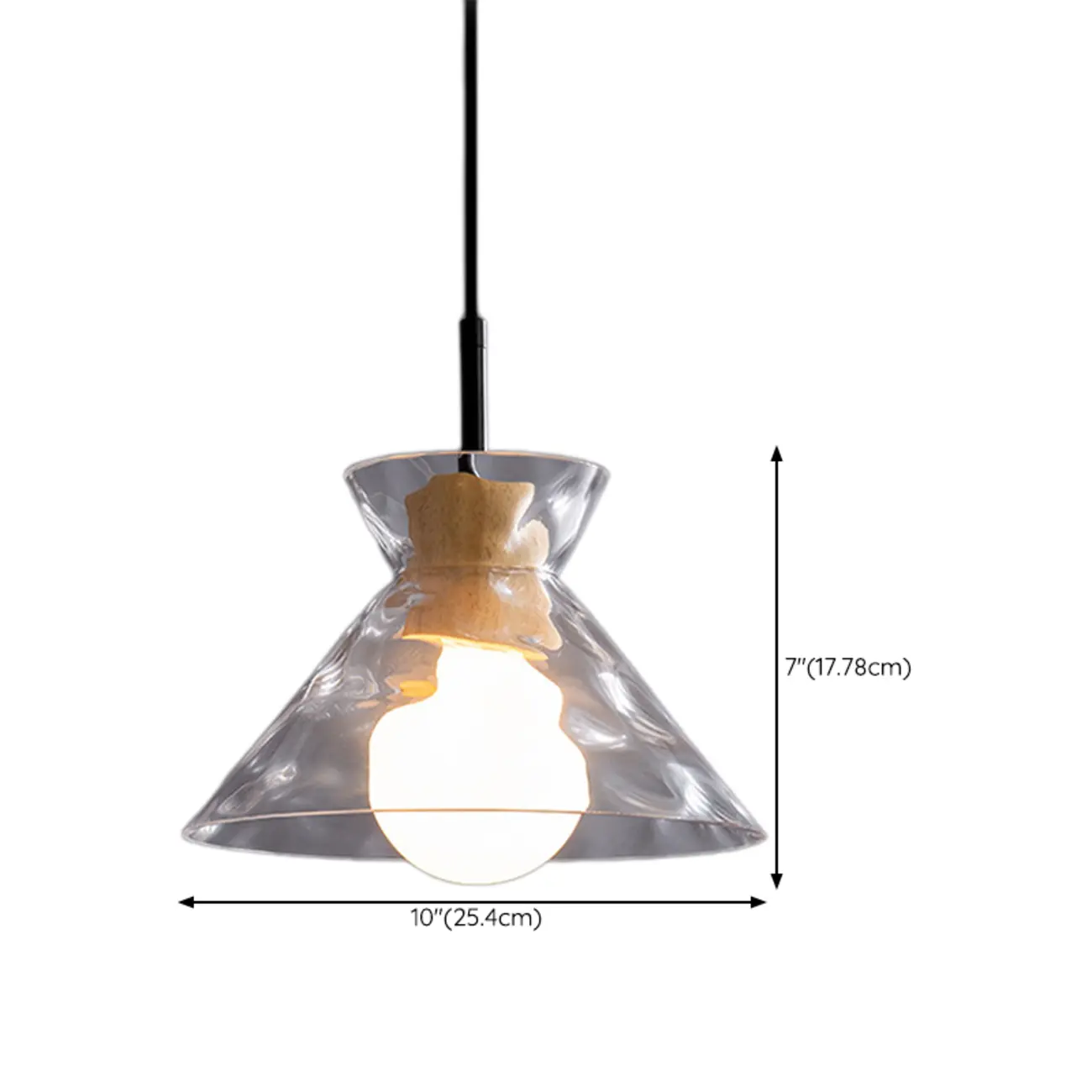 Modern Clear Textured Glass Wood Pendant Light #size