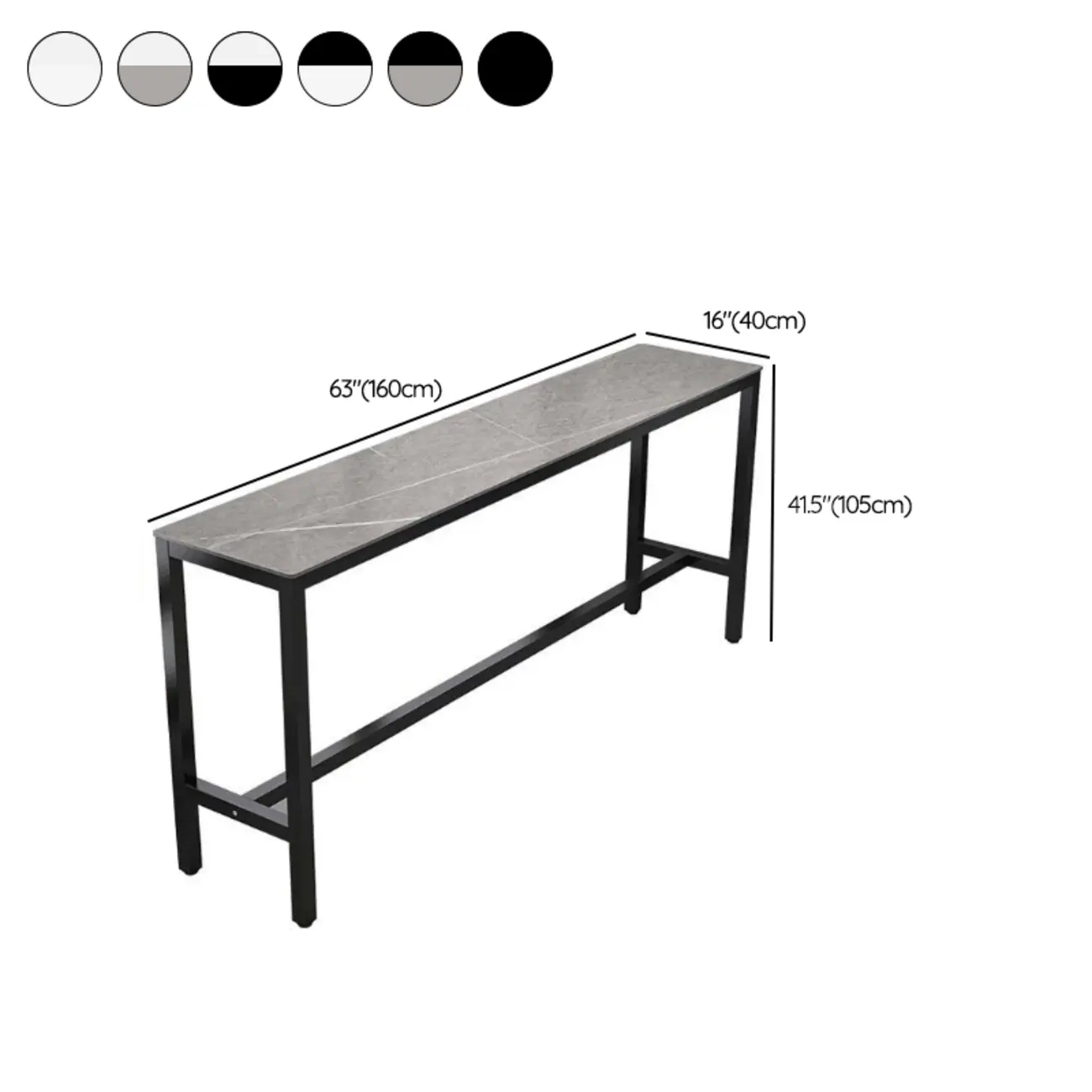 Modern Dove Grey Stone Top Steel Footrest Bar Tables #size