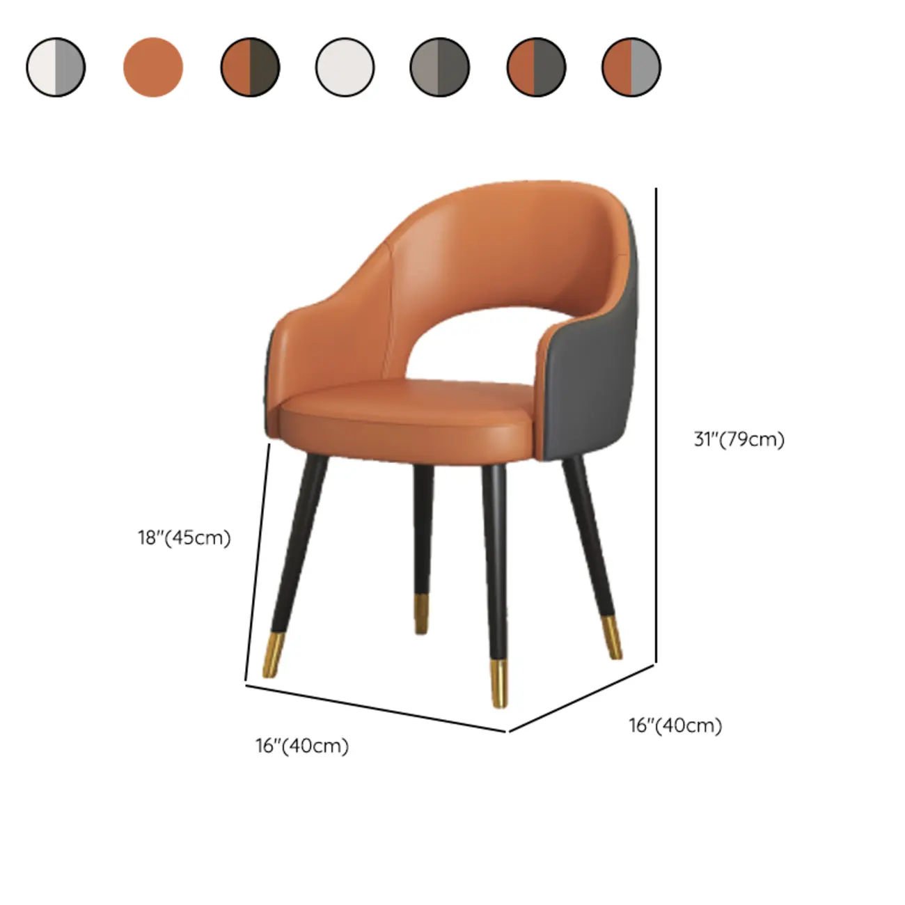 Open Curved Back Leather Armrest Dining Chairs #size