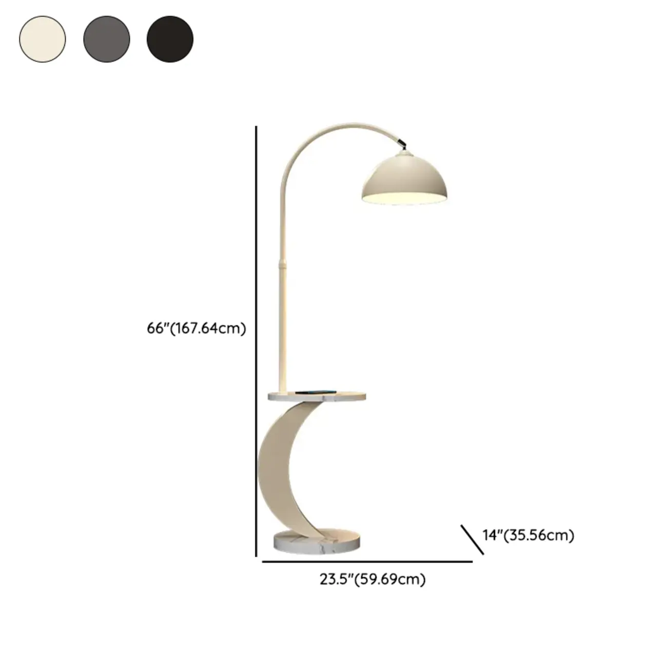 Geometric Ivory Arc LED Floor Lamp with Storage Shelf for Indoor  #size