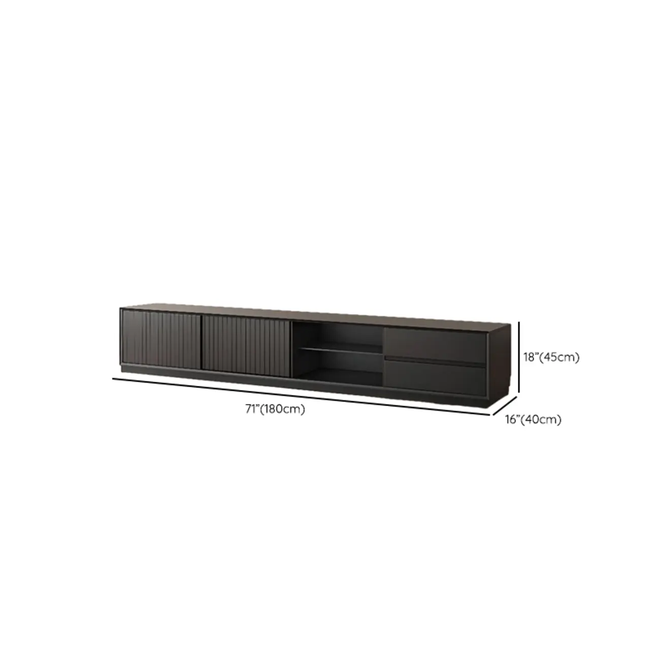 Long Modern Wooden Black TV Stand with Cabinets & Shelves #size