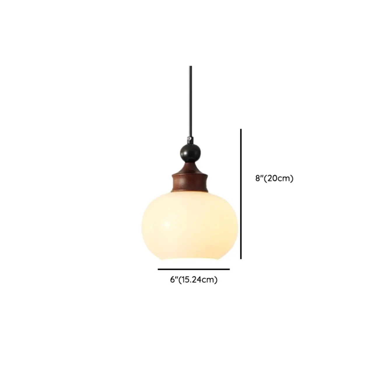 Dimmable Beige Wood Glass Globe Pendant Light #size