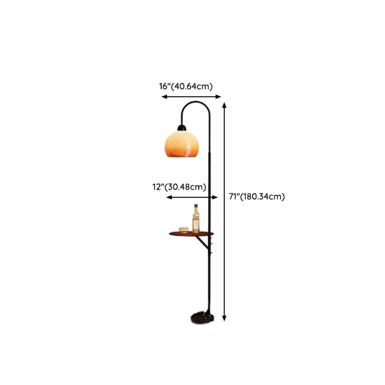 Modern Orange Dome Shade Metal Arc Floor Lamp with Table #size