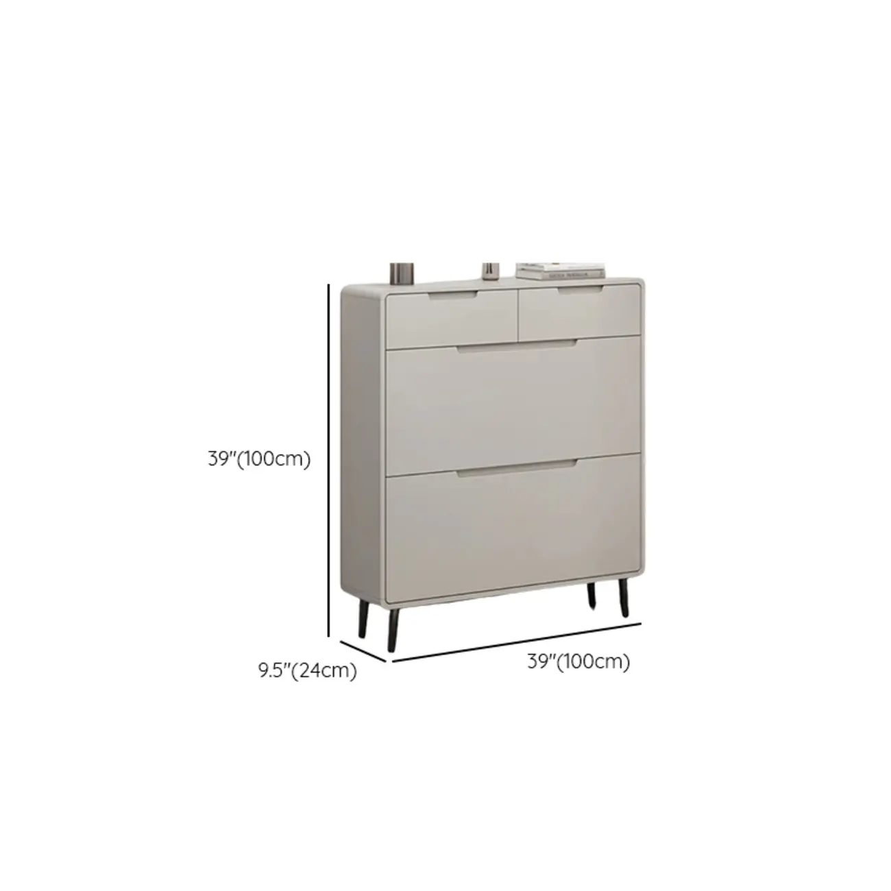 Drop-Front Beige Wood Entryway Shoe Cabinet with 2-Drawer #size