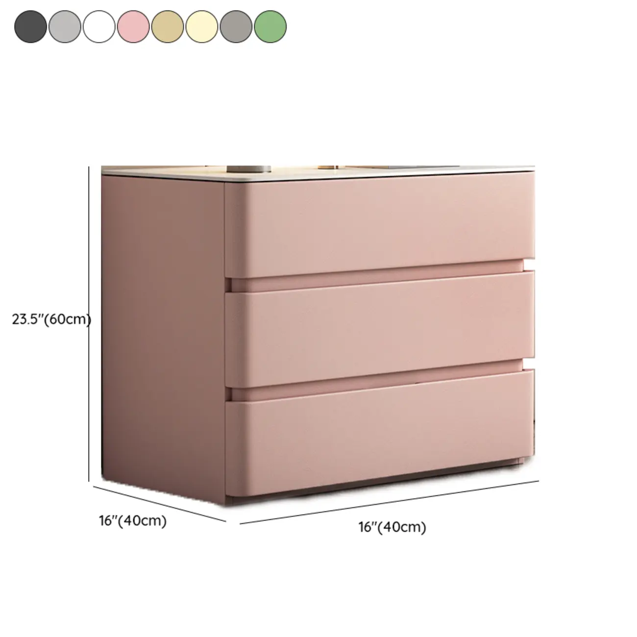 Rectangle Stone Top Wooden 3-Drawer Nightstand #size