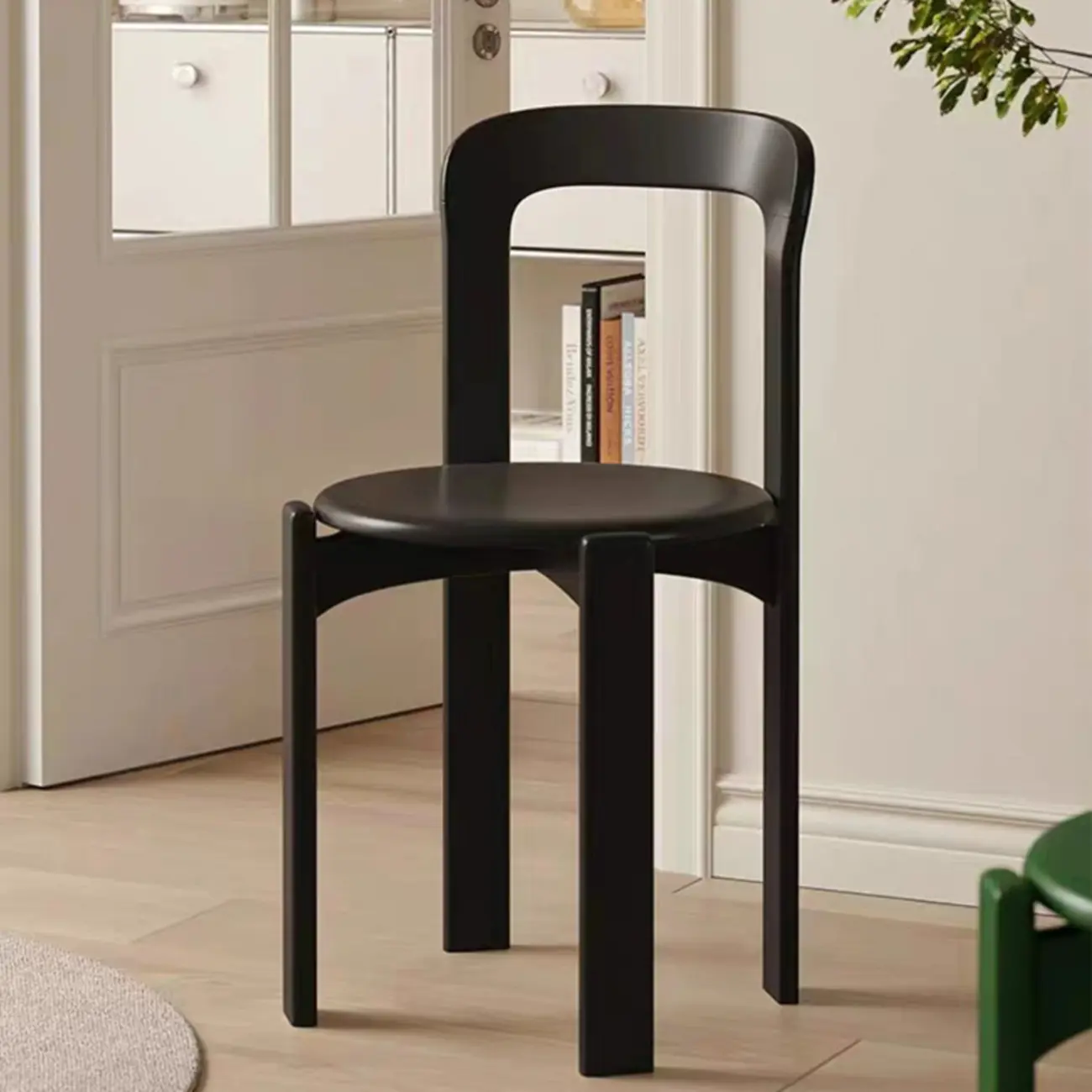 Scandinavian Wooden Stackable Dining Chair with Curved Back Image - 1 | homeyfad