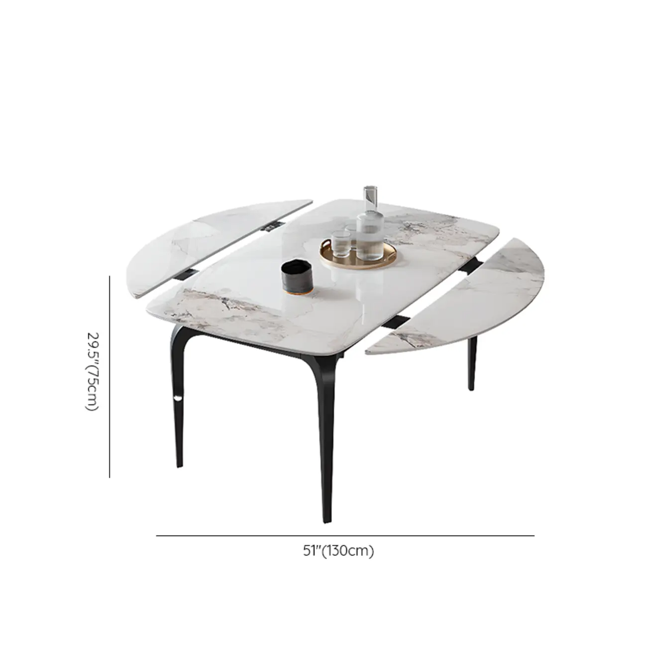 Modern White Marble Metal Legs Extendable Dining Table #size