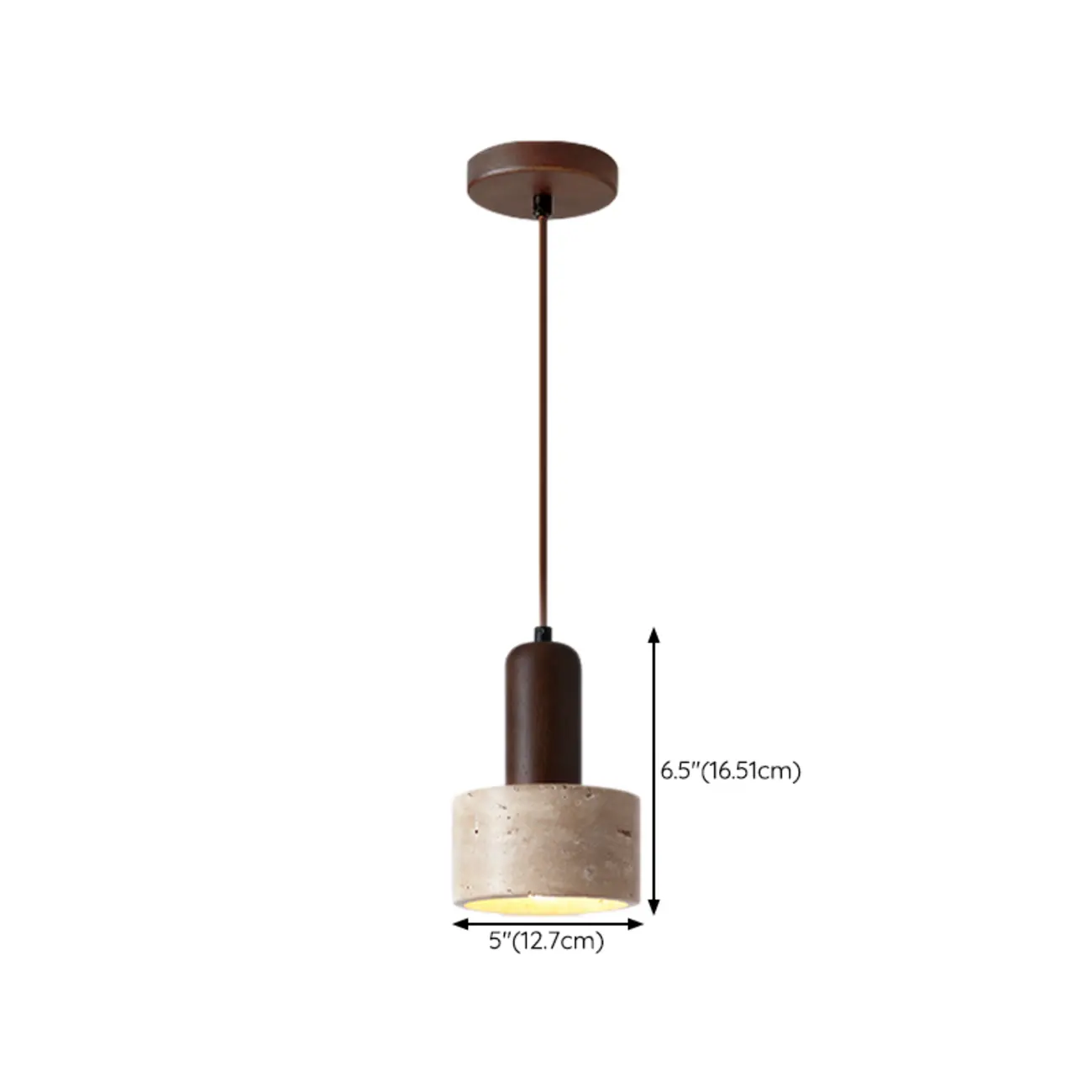 Cylinder Wood Stone Rope Bedside Pendant Light #size
