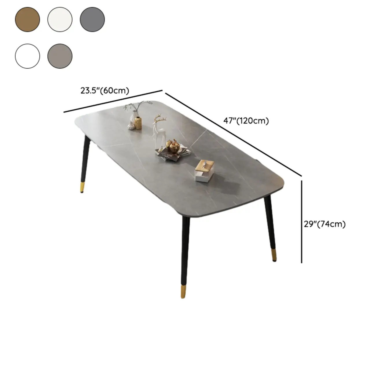Modern Iron Base Gray Marble Rectangular Dining Table #size