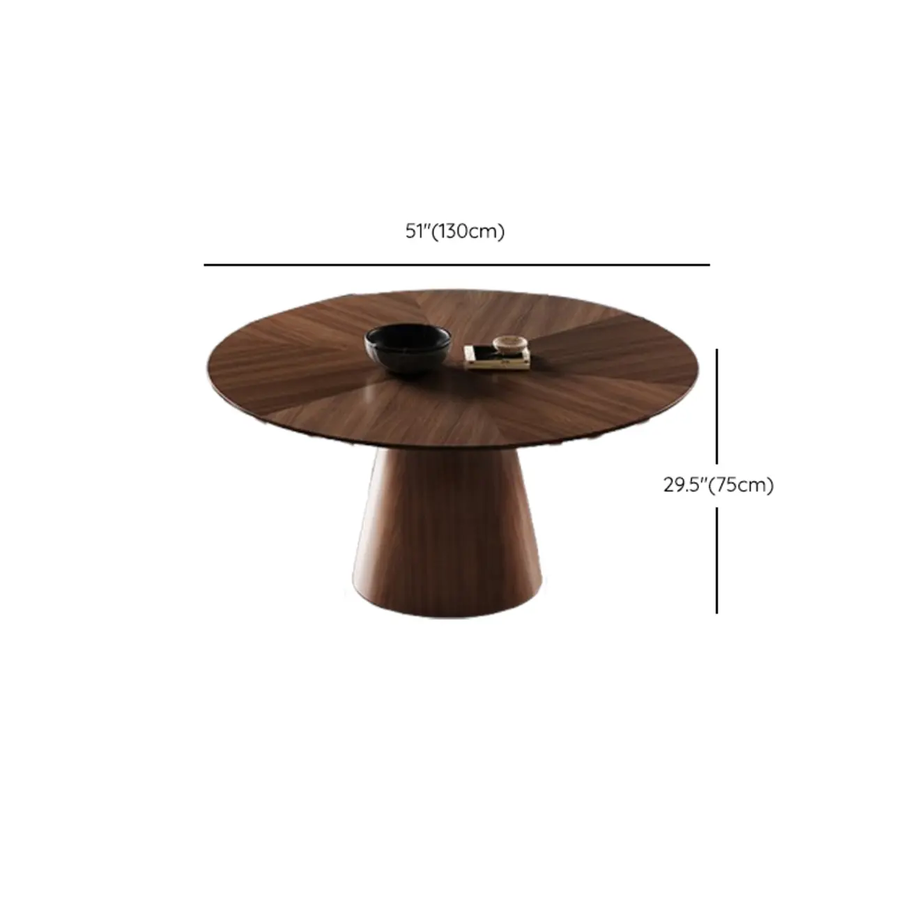 Modern Simple Round Walnut-Brown Wood Dining Table #size
