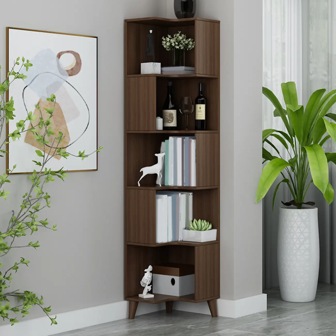 Modern Wood Vertical Corner Storage Cabinet for Living Room Image - 1 | homeyfad