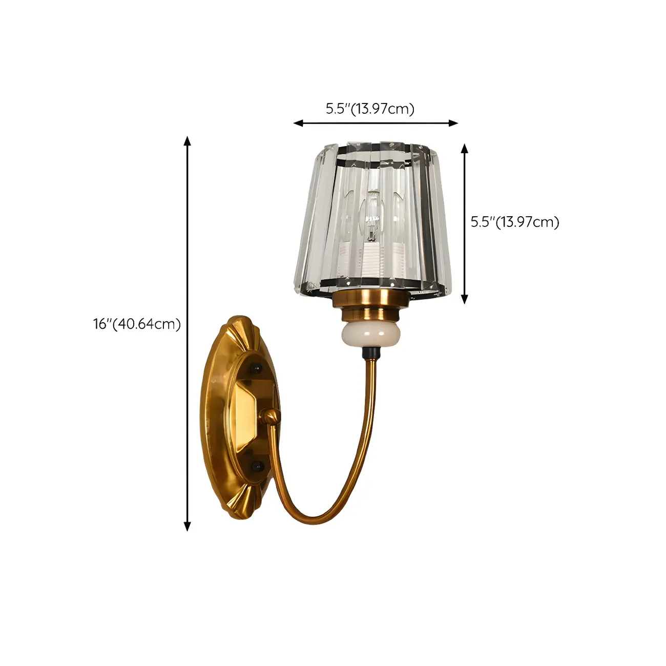 Elegant Brass Wall Sconce with Crystal Shade #size