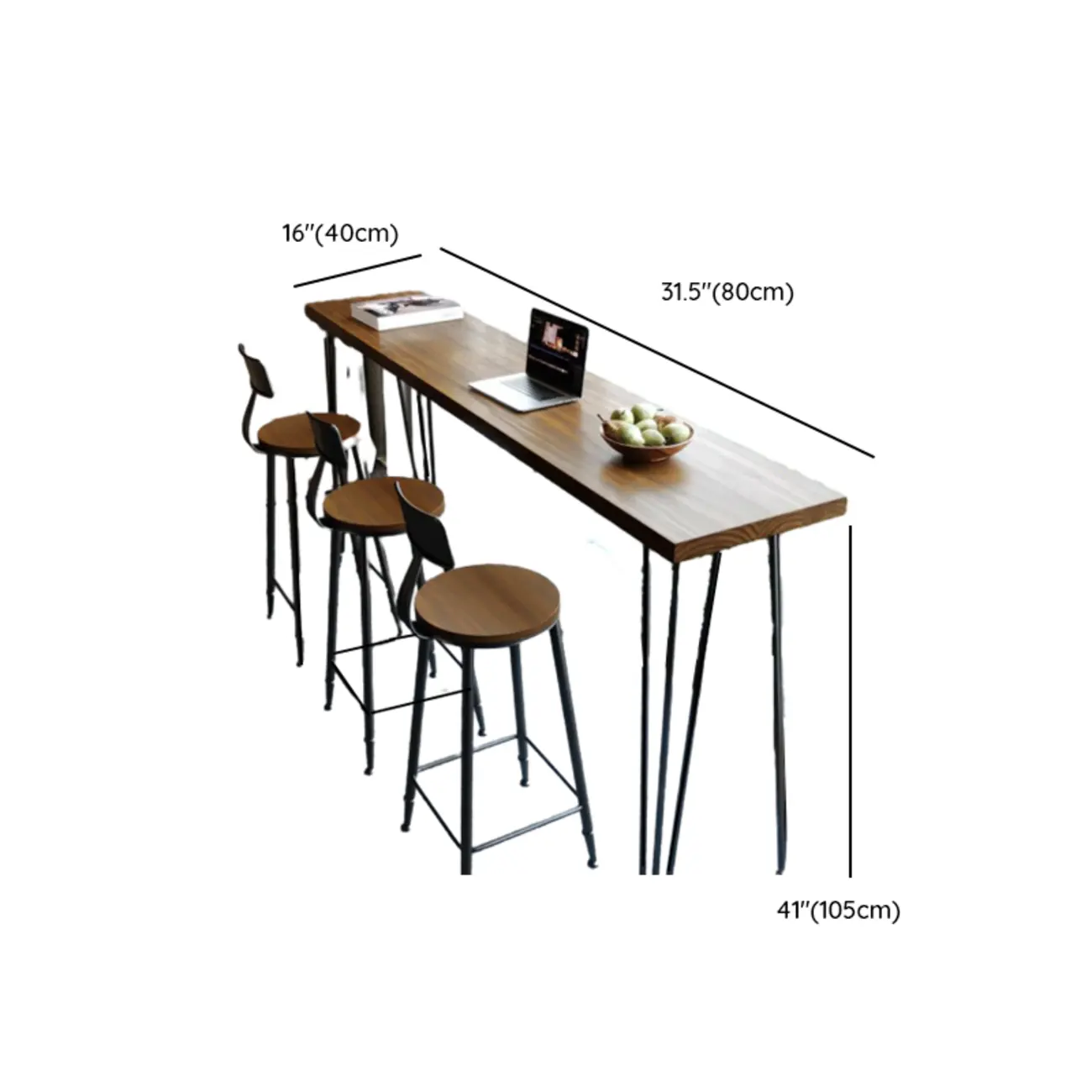 Modern Brown Wooden Metal Hairpin Legs Bar Tables #size