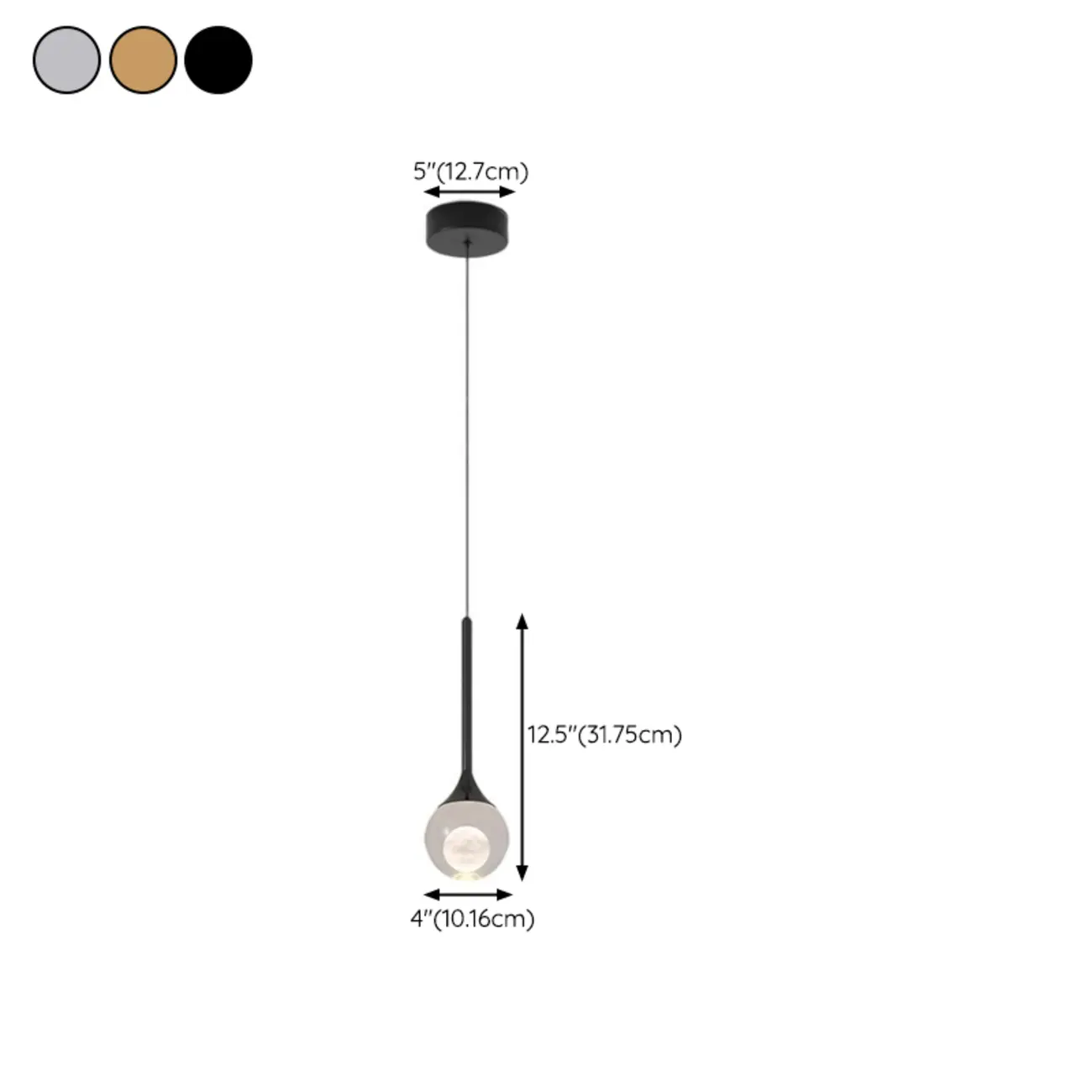 Minimalist Clear Crystal Globe Metal Pendant Light #size