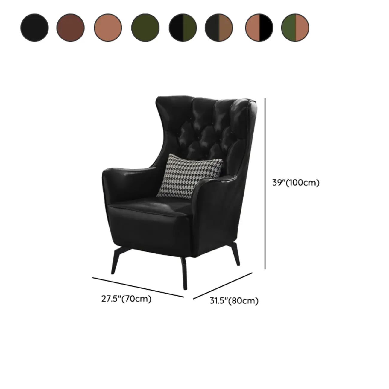 Modern Oiled Leather Tufted Wingback Accent Chair with Arms #size