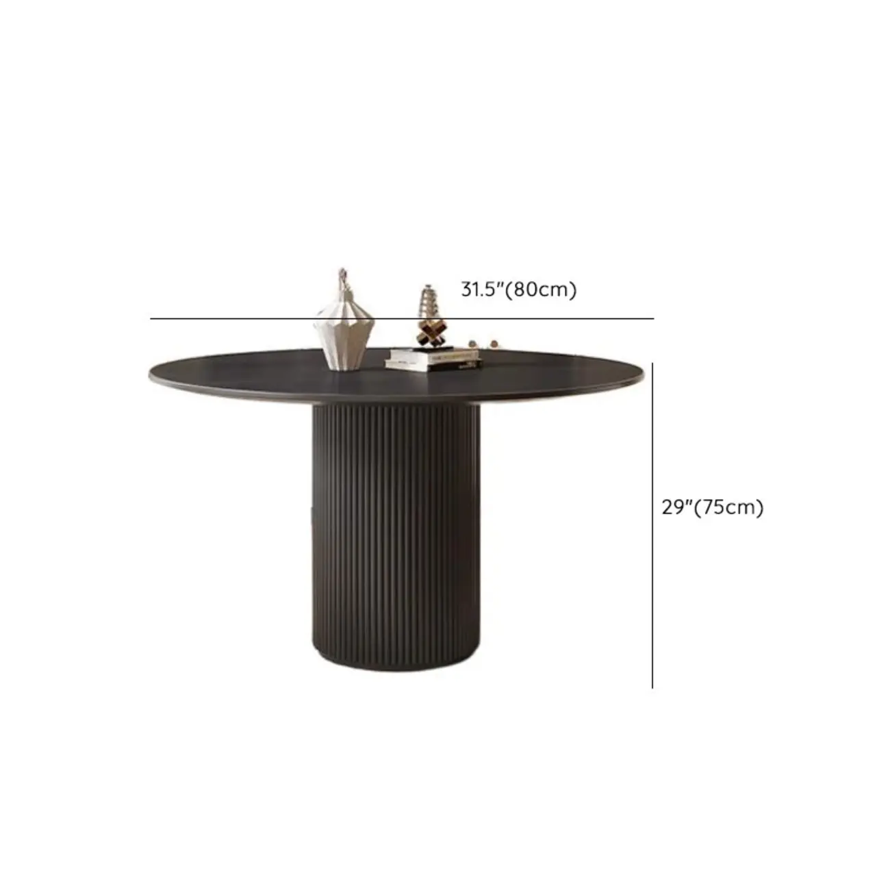 Modern Black Round Wood Cylindrical Base Dining Table #size