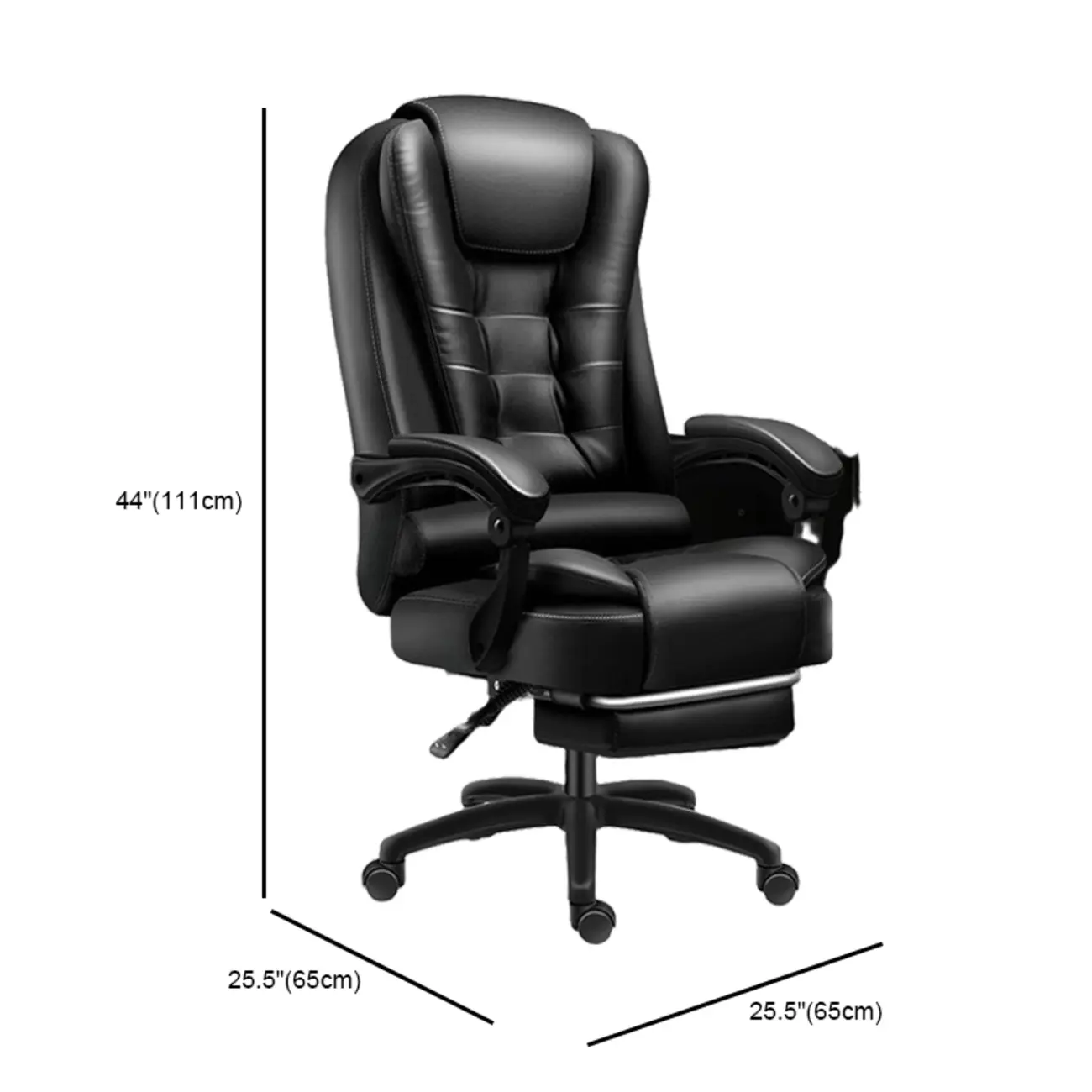 Ergonomic Black Leather Swivel Office Chair with Footrest #size