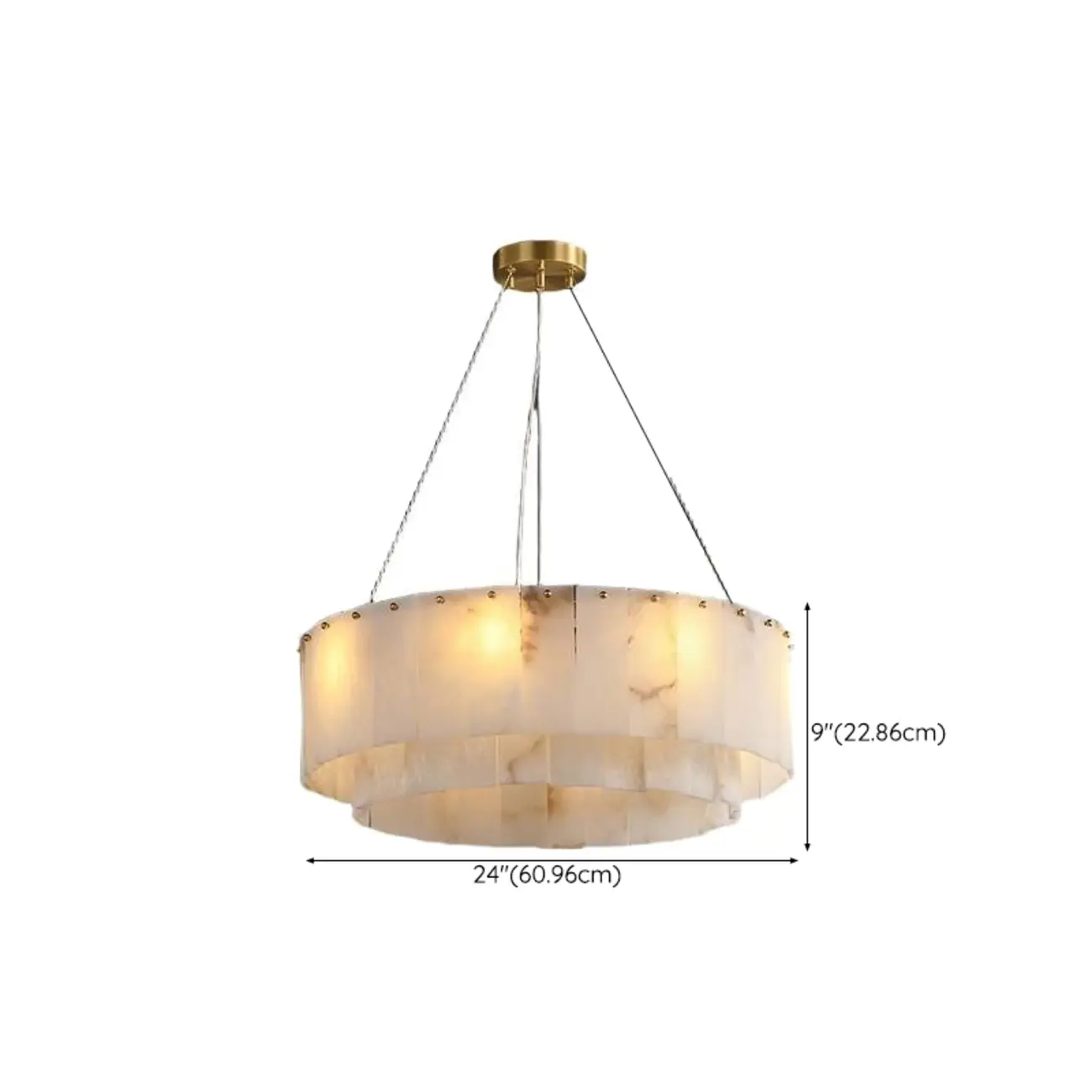 Vintage Gold Alabaster Drum Pendant Chandelier #size
