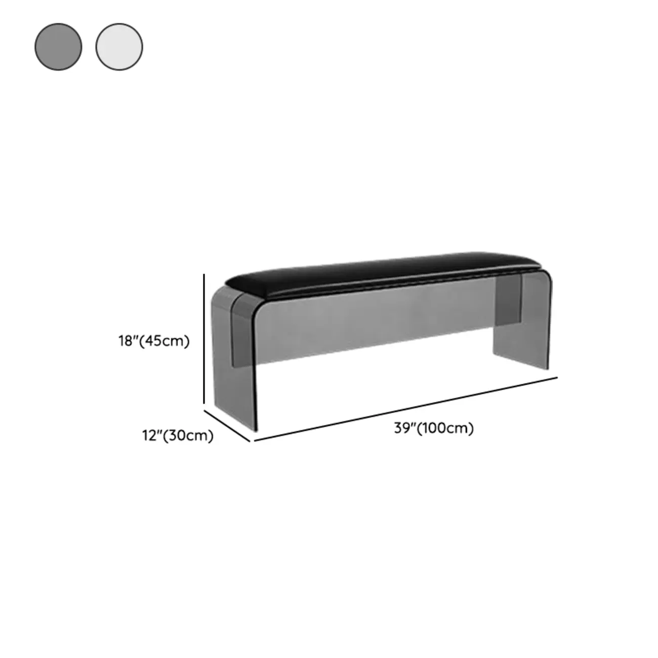 Acrylic Black Upholstered Dining Bench #size