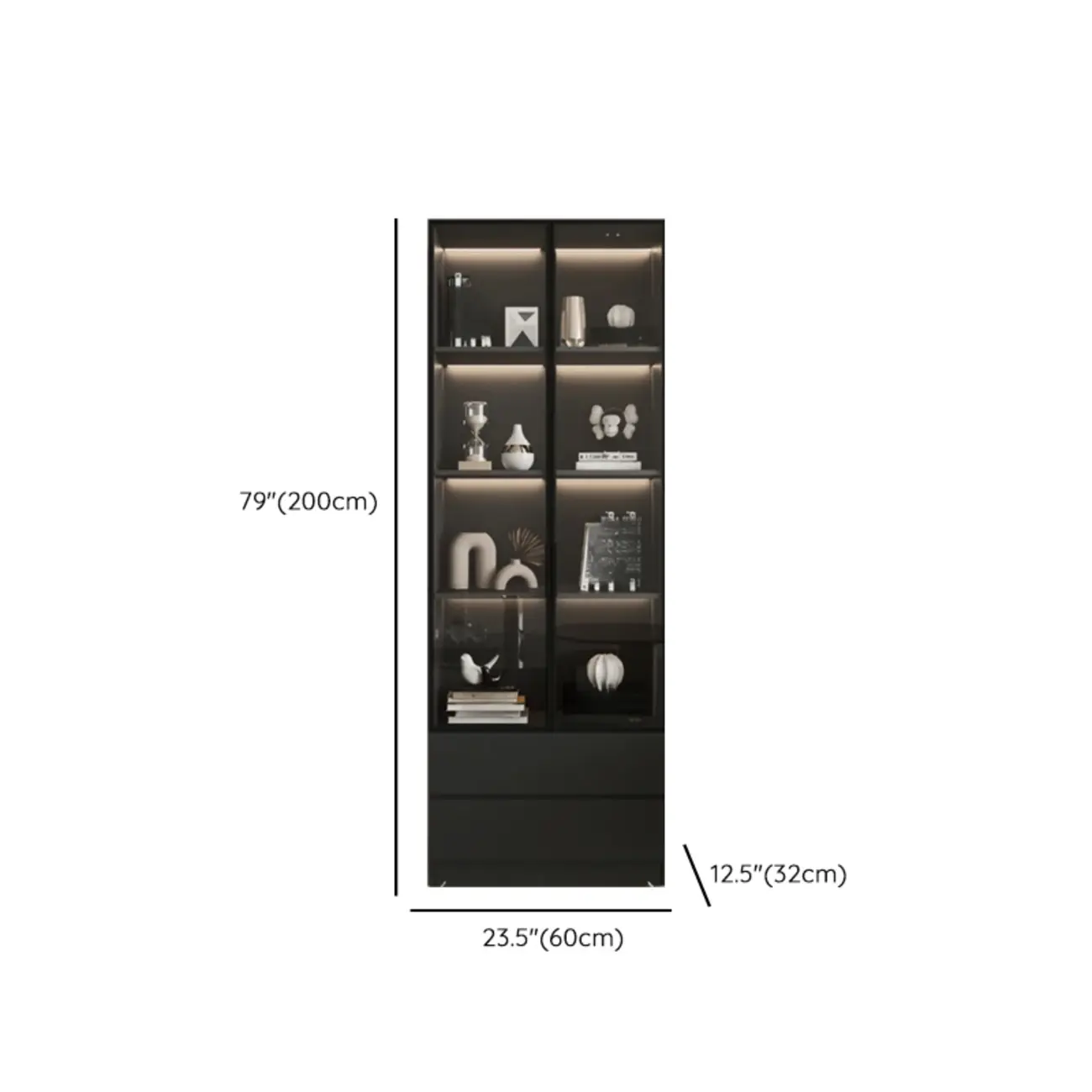 Black Freestanding Wood Wine Cabinet with Glass Doors #size