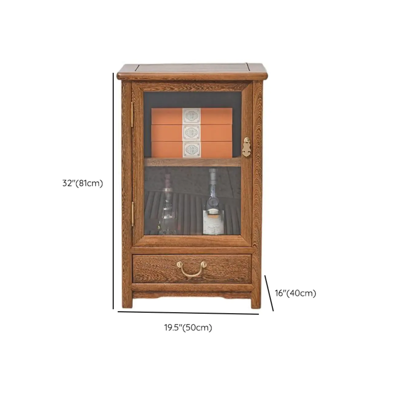 Vintage Wooden Display Cabinet with Glass Doors #size