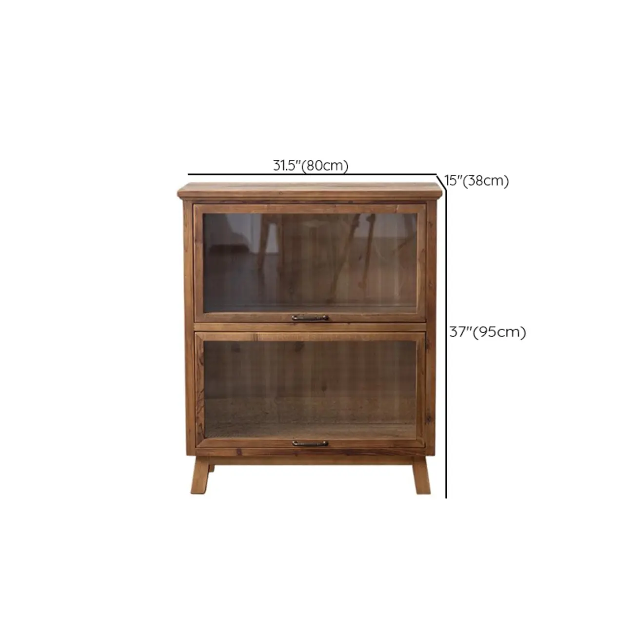 Rustic Brown Minimalist Wooden Ground China Cabinet with Multiple Cabinets and Shelves, Glass Doors #size