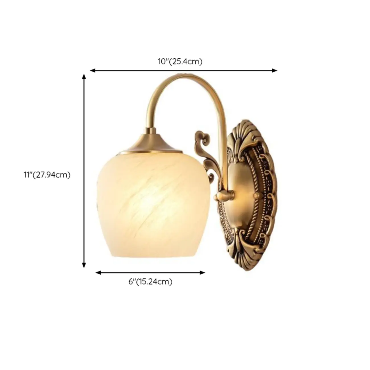 Vintage Brass Gooseneck Glass Shade Wall Sconce #size