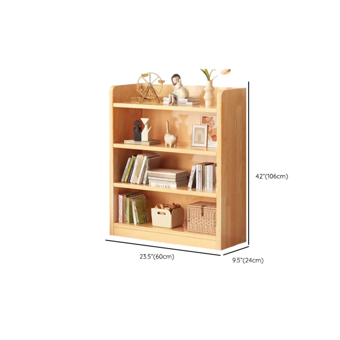 Narrow Vertical Modern Wooden Bookcase in Natural Finish Image - 29