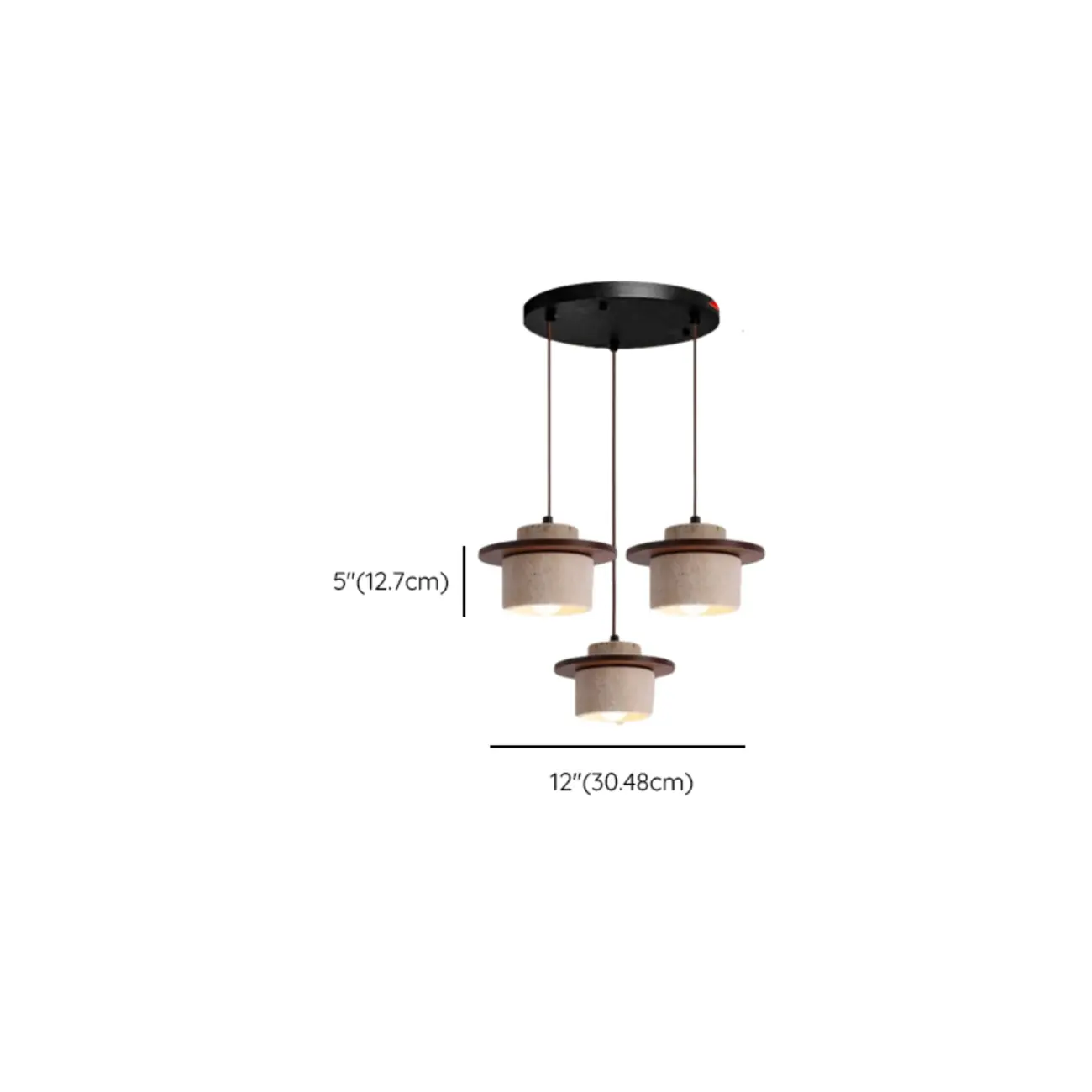 Modern 3-Light Walnut Wood Stone Cylinder Pendant Lamp #size