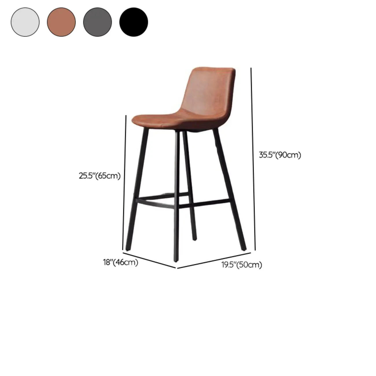 Modern Metal Cushioned Bar Stool with Backrest #size