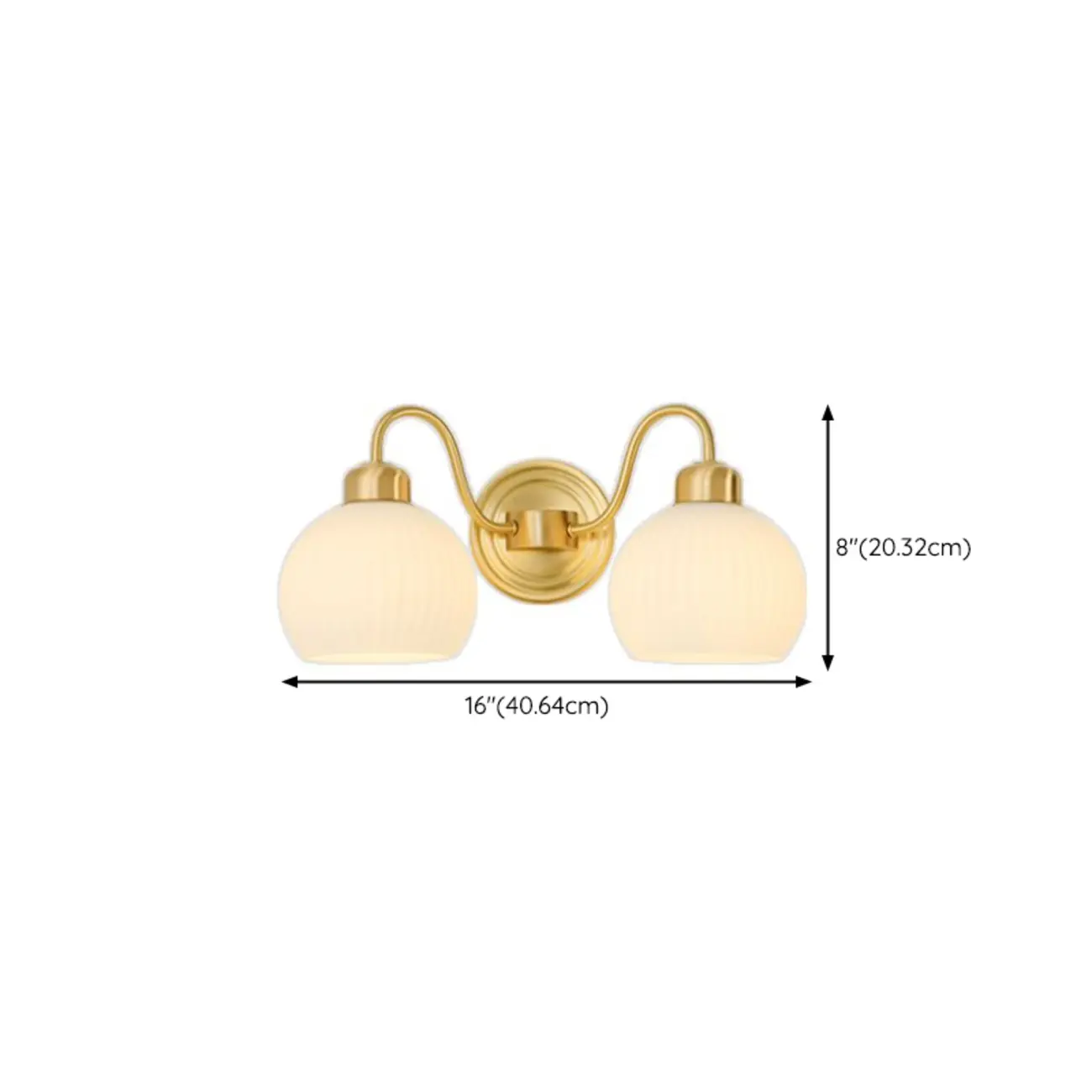 Modern Dual White Glass Dome Brass Wall Lamp #size