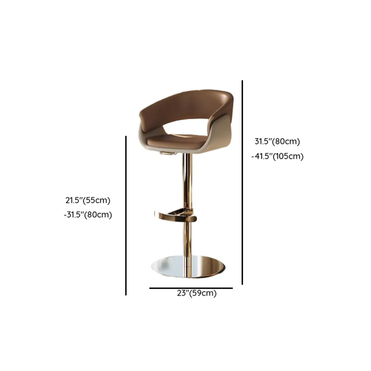 Brown Swivel Genuine Leather Counter Stools with Backs #size