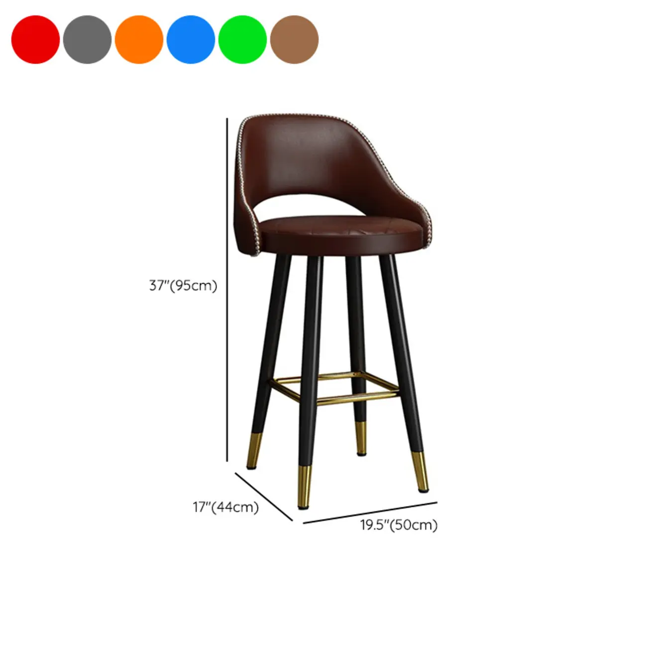 Modern Round Leather Curved Back Bar Stools #size