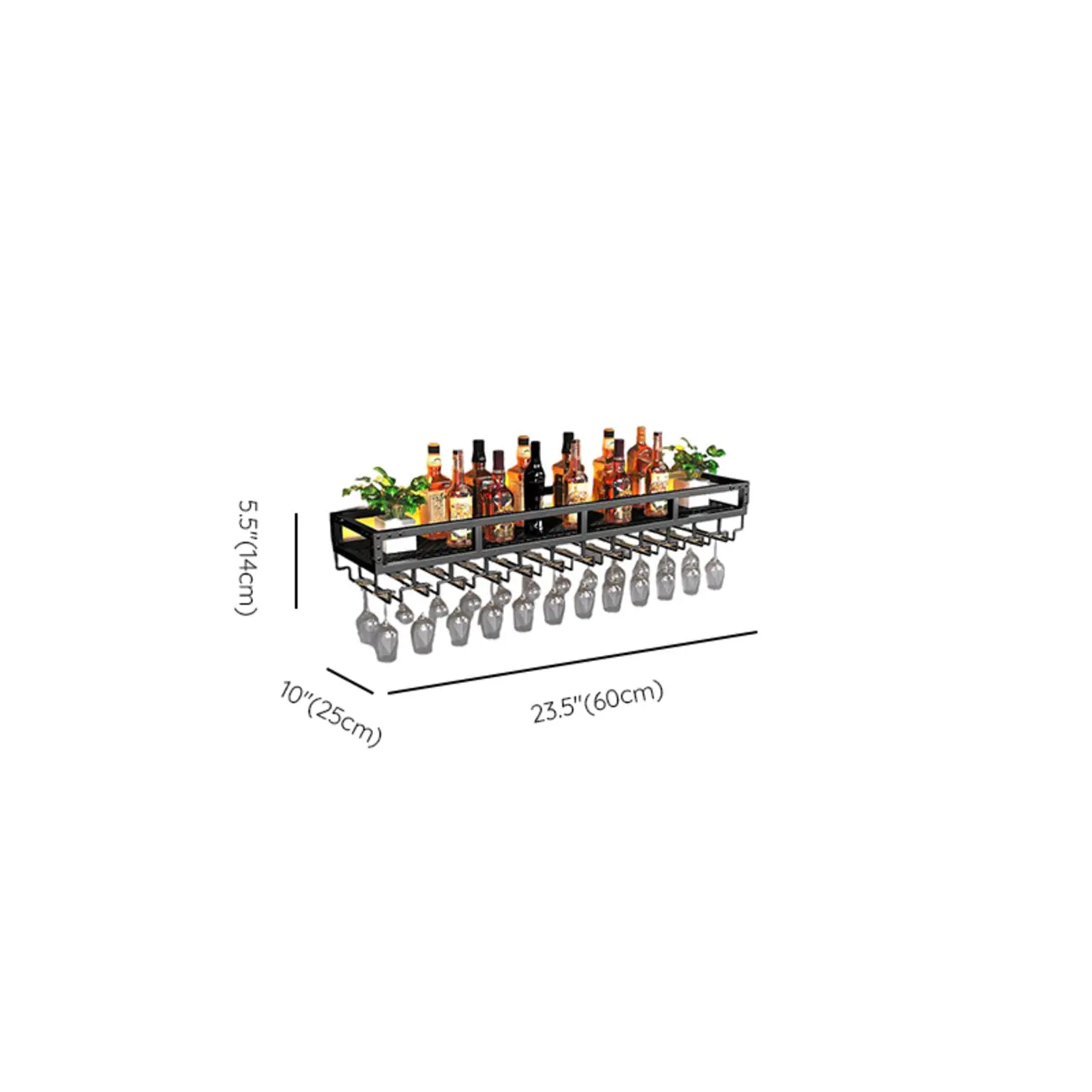Steel Wall-Secured Wine Bottle & Glass Rack with Shelf #size