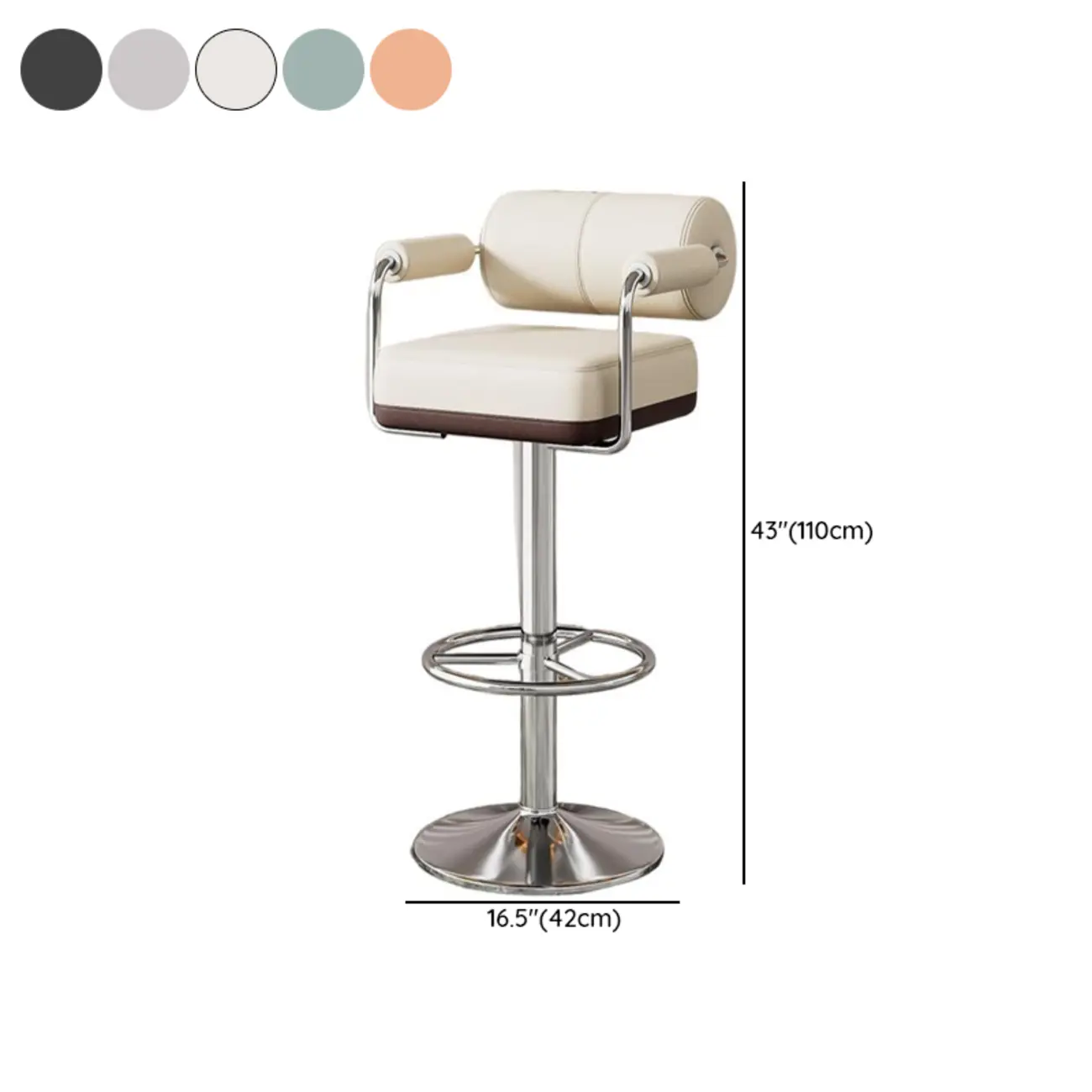 Square Adjustable Leather Gold Legs Swivel Bar Stools #size