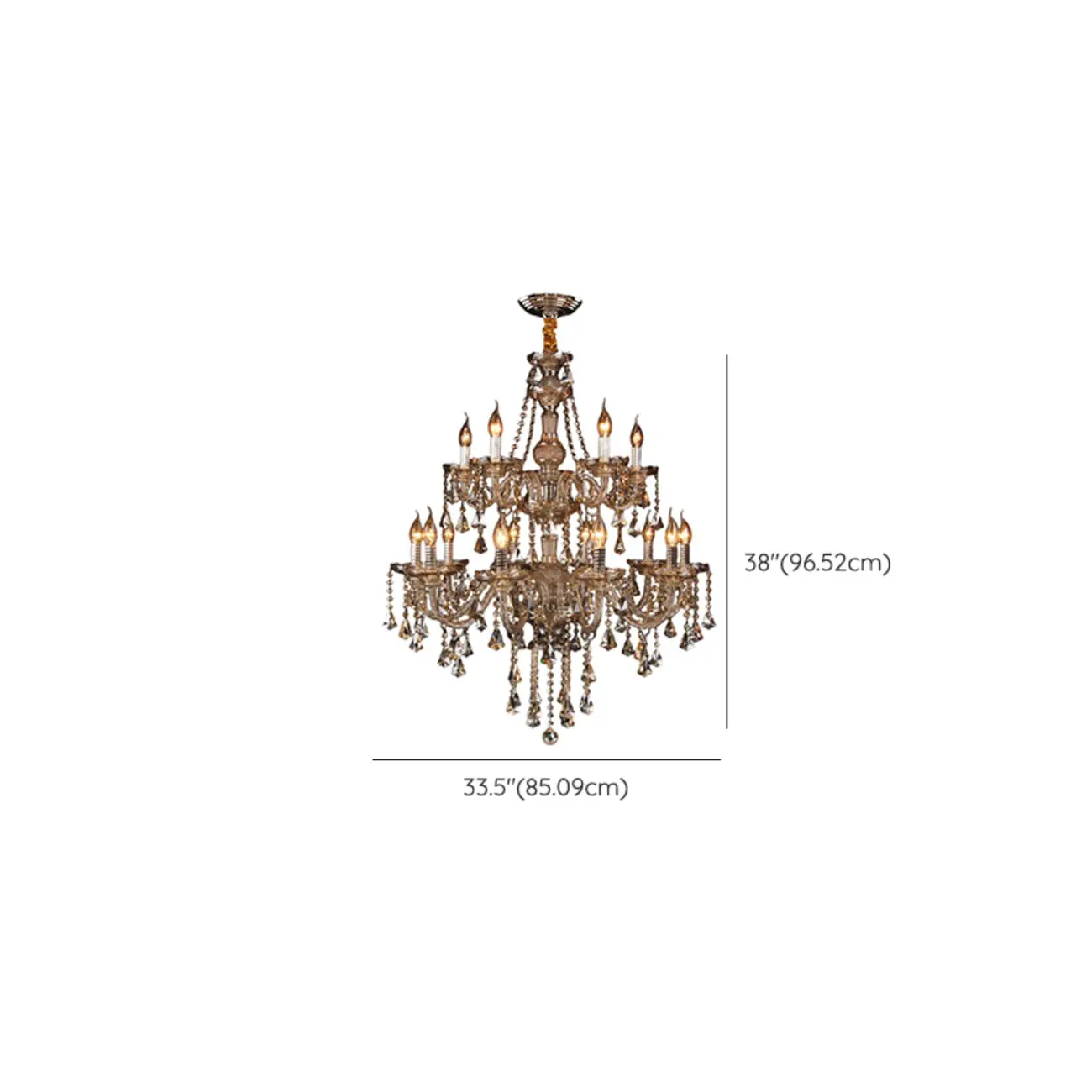 Elegant 2-tier Amber Crystal Candelabra Chandelier #size
