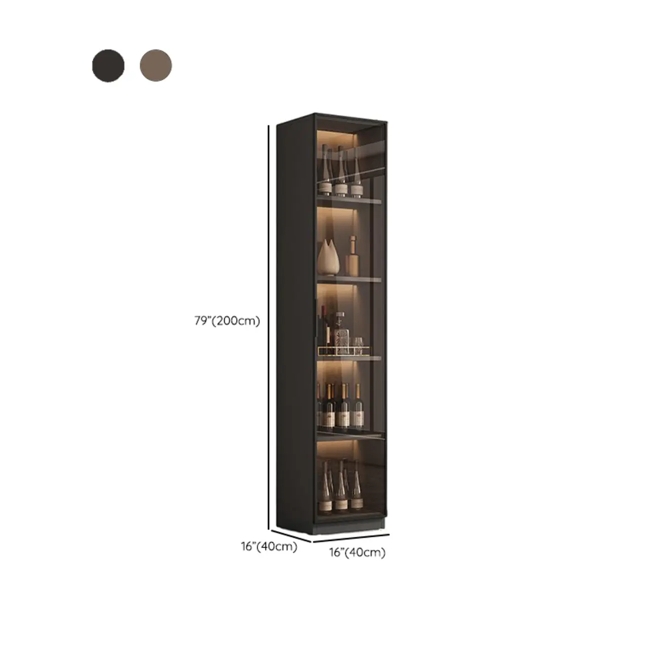 Tall Narrow Black Wood Display Cabinet with Light #size